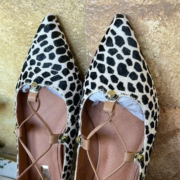 Halogen Women’s Leather Haowen Cheetah Print Fur Pointy Toe Strap Flats Size 7.5 - Picture 4 of 16